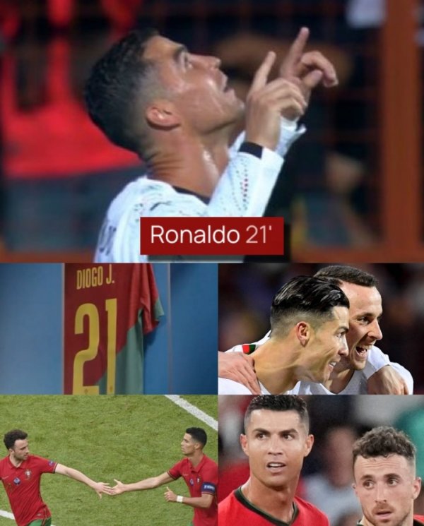 Chào Jota! Sau khi Ronaldo ghi bàn ở phút thứ 21, anh ấy chỉ những ngón tay của mình lên bầu trời tr